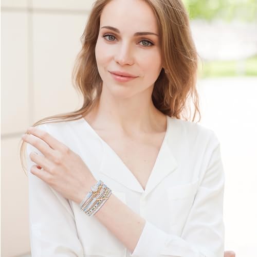 Leather Wrap Bracelet for Women, Boho Cuff Bracelet with Strong Clasp, Multi-Layer Crystal Leather Bracelet for Valentine Mother's Day - color: 01-Heart-Sliver with Gold Clasp
