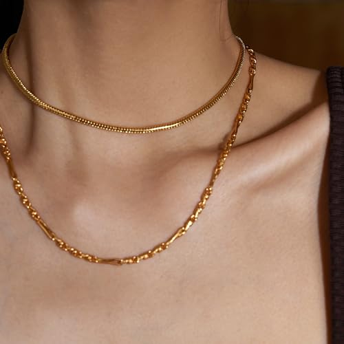 6PCS Layered Gold Necklaces for Women Trendy, 18K Gold Plated Cross Pendant Necklace Set, Vintage Chunky Gold Necklace Stack for Women Jewelry Gifts - style: 2PCS Layered Necklace