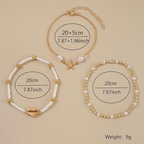 Shell Bracelet,Gold Plated Starfish Ankle Bracelets for Women Waterproof Stack Beaded Anklet Boho Hawaiian Vacation Beach Jewelry Gifts - style: starfish