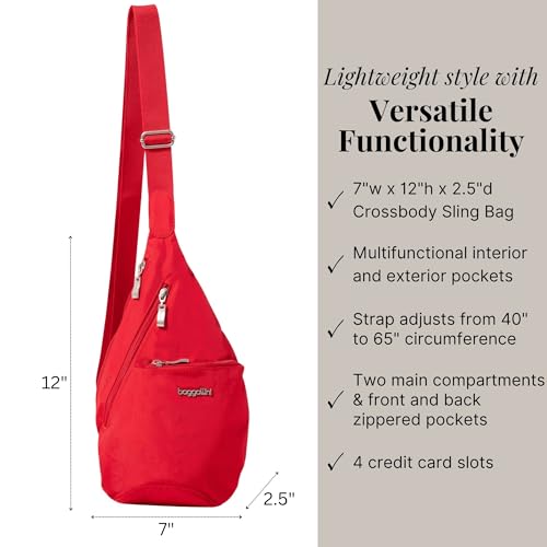 Baggallini Mini Sling - 12x7 Sling Crossbody Bag Backpack with Adjustable Shoulder Strap - color: Scarlet Red