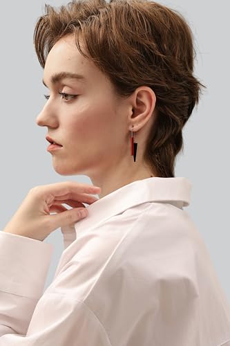 Trendy Dangle Earrings Set for Women, Colorful Aluminum Drop Earrings, 6 Pcs DIY Interchangeable Conical Beads, Lightweight Titanium Ear Hooks, Hypoallergenic and Not Easy To Fade - color: Red Orange Black