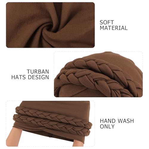 African Women Turban Caps Pre-Tied Twisted Turbans Head Scarf for Women Hair Wraps Cover Beanie Cancer Chemo Headwear - color: 1 Pack Double Twisted Braid: Coffee