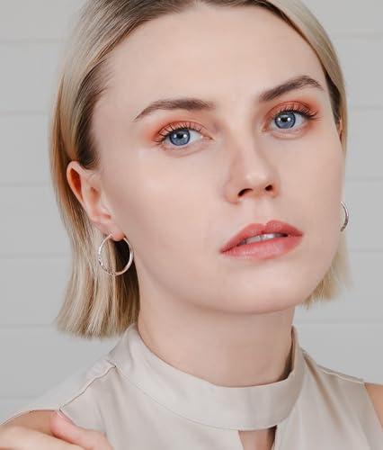 Hoops & Loops 925 Sterling Silver Diamond-Cut Hoop Earrings for Women, 2mm Textured Lightweight Click Top Hoops, 15mm 20mm 25mm 30mm, Silver 14k Yellow Gold & Rose Gold Flash Plated - color: Silver - 25mm (1'')