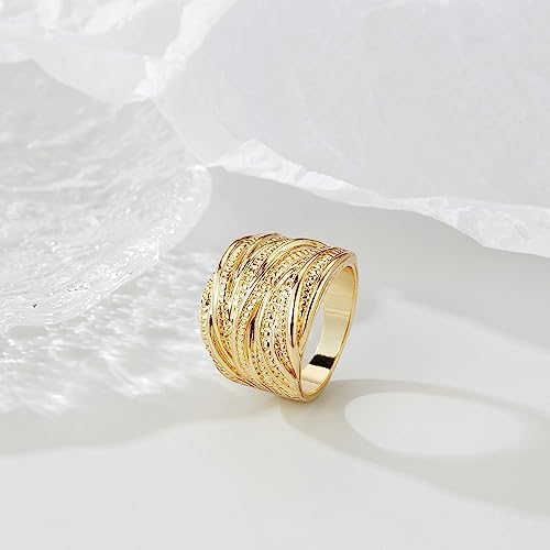 Mytys 2 Tone Intertwined Crossover Statement Ring Fashion Chunky Band Rings for Women Wide Index Finger Rings Costume Jewelry - color: Gold