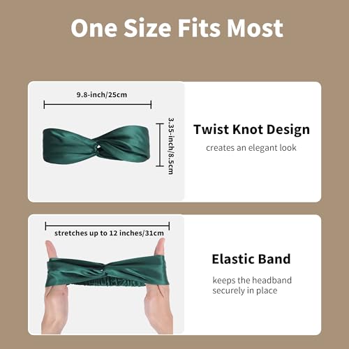 ZLYC Mulberry Silk Headband Elastic Twist Knotted Head Bands for Women's Hair, Solid Dark Green - color: Solid Dark Green