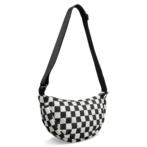 Nylon Crescent Crossbody Bag for Women Purses Trendy Men,Small Travel Sling Bag Hobo - color: Checkered-black, size: Small
