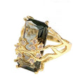 Luxury Champagne Crystal Rectangle Wedding Ring Flower Zirconia Cocktail Exaggeration Engagement Charm Statement Jewelry Finger Rings for Women Gift 14k Gold Plated
