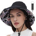 vidsel Womens Sun Hats Wide Brim Reversible Bucket Cotton Hat Packable Summer Travel Cap with Hat Clip,UV Protection - color: Black, size: Medium