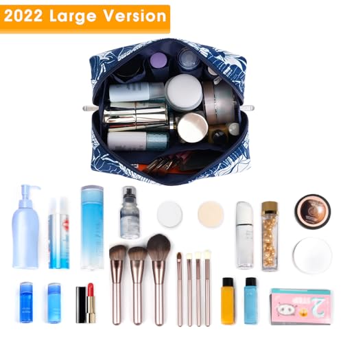 Narwey Cute Makeup Bag Travel Cosmetic Bag Organizer Toiletry Bag Make Up Bags with Compartments for Women Girls (Large, Blue Lotus) - color: Blue Lotus, style: Large