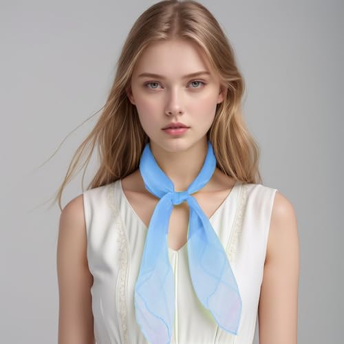 Fengek 9 Pcs Chiffon Scarf, 27.6 Inch Square Solid Color Bandana Handkerchief Ribbon Scarves for Women Girls - color: Multicolor 4
