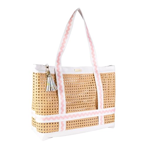 Lilly Pulitzer Travel Tote Bag with Hat Holder Strap, Caning Beach Bag with Tassel Keychain - color: Lilly Garden Home