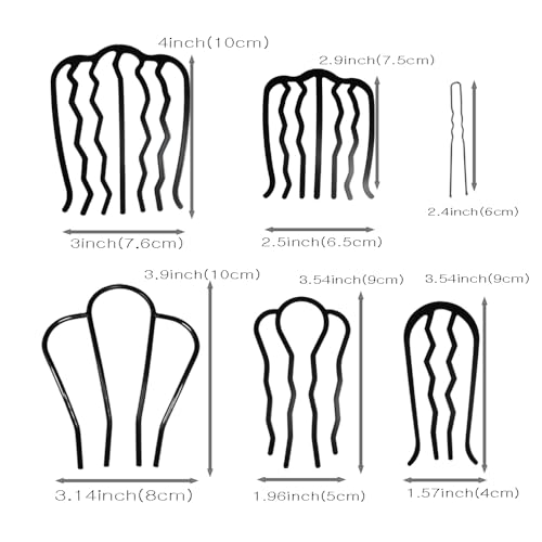 15 Pcs Hair Side Combs Metal Hair Fork Clip U Shaped Hair Pins Black Vintage Style Hair Sticks for Thick Hair Bun French Twist Styling Updo Hairstyle and Hair Accessories for Women Girls