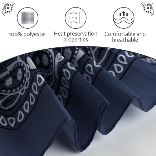 PLULON Bandanas for Men Women 4/12/24/30 Pack, Paisley Pattern Bandana Bulk Headbands Handkerchief Face Mask 100% Polyester - color: Navy Blue