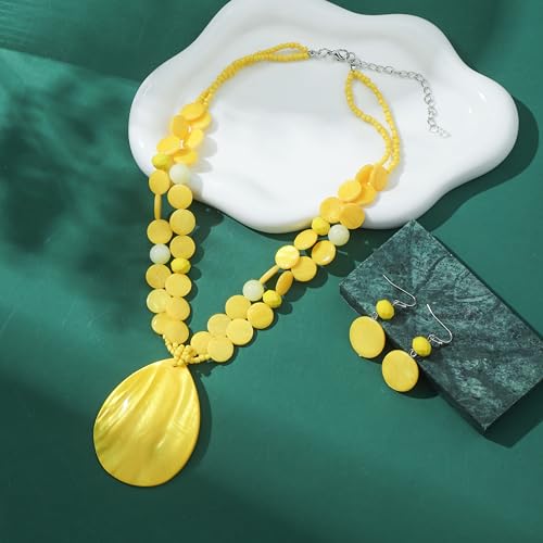Big Teardrop Pendant Necklaces for Women Colorful Beaded Necklaces Statement Set for Holiday. - color: Yellow