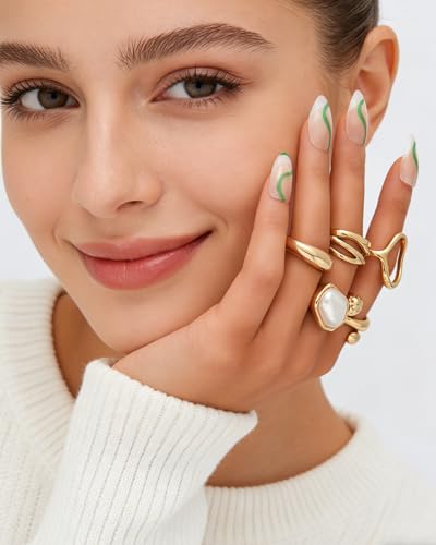 YEEZII 20 Pcs Gold Ring Set for Women, Chunky Statement Flower Finger Midi Rings, Big Boho Stacking Rings Pack Trendy Stuff Jewelry Gift - color: Gold-B-5Pcs