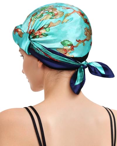 Wrap Cap Hair Net and Scarf for Silk Press Sleeping, Stretchy Knit Hair Net with Soft Edge No Red Marks, Breathable Hair Wrap Net for Women - color: Forest Nymph