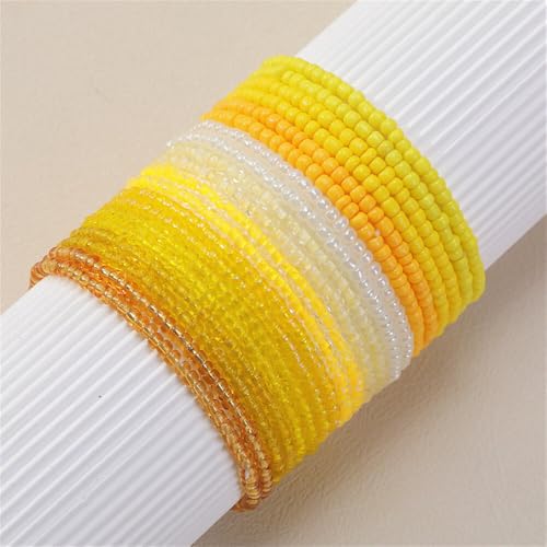 Fuqimanman2020 18Pcs Boho Stackable Beaded Bracelets for Women Colorful Handmade Multilayered Rice Beads Anklets Set Summer Beach Bohemian Jewelry Gift - color: Style 2 Yellow