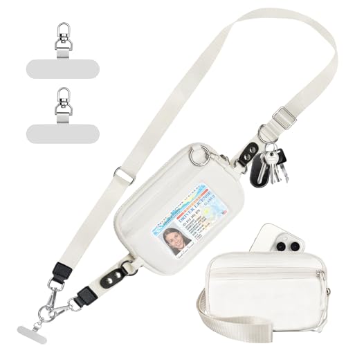 Tiostep Clip and Go Strap for Phone with Wallet Crossbody Phone Lanyard Adjustable and Detachable RFID Wristlet Wallet with ID Window and Zipper, Cream(L) - color: Cream, size: Large