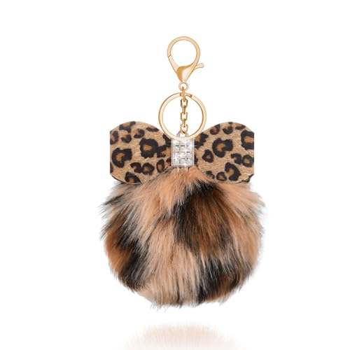 Leopard Faux Fur Keychain for Purse Charms for Handbags Leopard Plush Key Chain for Car Keys - color: Color 5