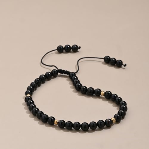 Softones 6mm Natural Stone Anklet for Women Gemstone Ankle Bracelets for Women Healing Energy Crystal Anklets Adjustable(8.5-10 Inches) - color: Black Agate