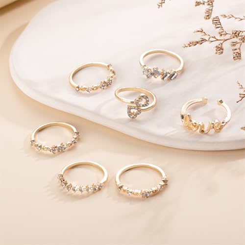 Knuckle Rings Set for Women,Simple Dainty Stackable Finger Ring Pack Minimalist Cute Butterfly Moon Heart Rings Boho Statement Jewelry Size Mixed - style: Style-C