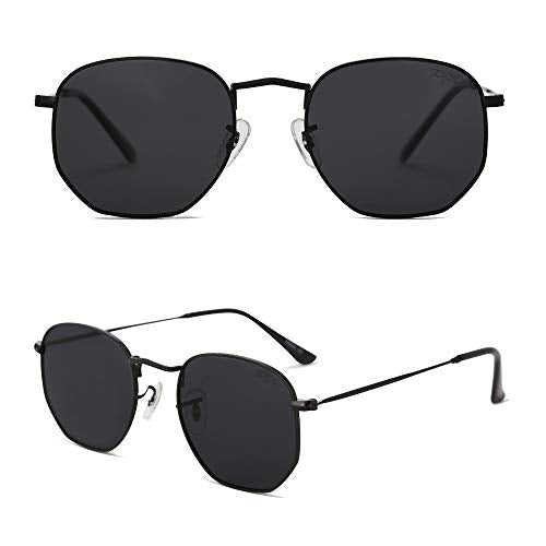 SOJOS Square Polarized Sunglasses for Women Men Small Hexagonal Polygon Shades SJ1072 - color: Matt Black