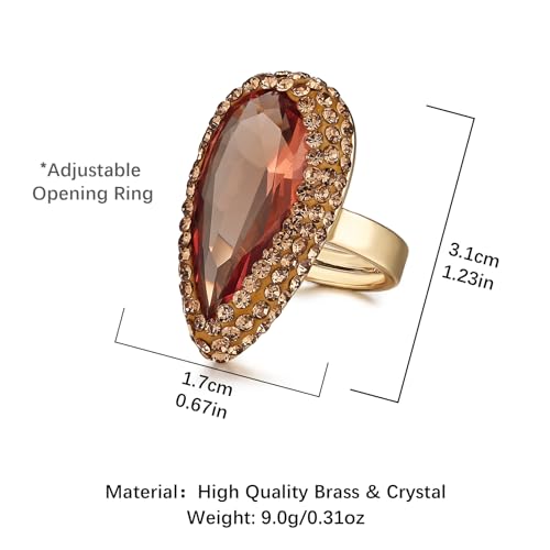 HZMAN Crystal Ring for Women Retro Antique Rhinestone Ring Cubic Zirconia Gold Plated Turkish Ring Jewelry Gift - color: Amber-Teardrop