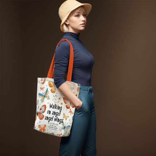 itgowisa Canvas Tote Bag for Women, Tote Bag with Zipper Inner Pocket, Zippered Canvas Bag for Shopping Work Grocery Everyday - style: Butterfly