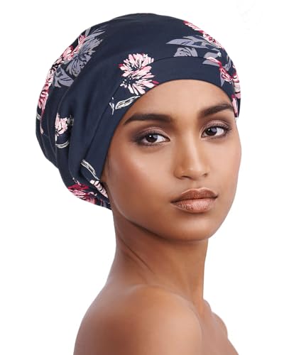 Alnorm Hair Cover Bonnet Satin Sleep Cap Large Slouchy Beanies for Women Lightweight Gray Red - color: Gray Red
