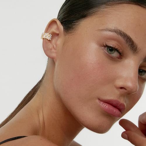 FETTERO Ear Cuff Earrings for Women Non Piercing 14K Gold Plated Ear Cuffs for Non Pierced Ears Clip on Cartilage Earring Ligthweight Fake Earrings | Single - style: White CZ