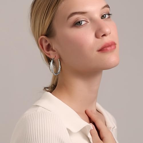 Senteria Silver Hoop Earrings for Women Hypoallergenic 925 Sterling Silver Post Hoop Earrings Lightweight Large Hoops Earring Thick Twisted Silver Hoops 30/40/50MM - color: 30MM Silver