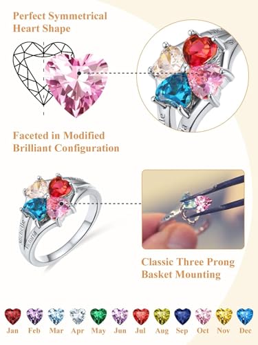 Custom4U Personalized 1-4 Birthstone Rings for Women Promise Rings for Her Sterling Silver Mothers Ring Customized Cubic Zirconia Stones Wedding/Valentine's Day/Mother's Day Jewelry Gift for Mom Wife - color: A-4 Names-Silver