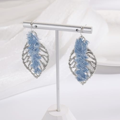 Coiris Bohemian Statement Dangle Earrings for Women Denim Leather Shells Pearl Polygonal Leaf Circle Drop Earrings for Women - style: Denim Leaf