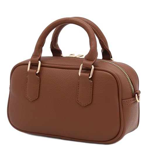 FashionPuzzle Mini PU Leather Satchel Purse Top Handle Crossbody Bag - color: Brown