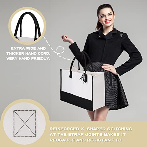 Reginary 12 Pack Canvas Tote Bags Initial Classic Present Personalized Canvas Beach Bag for Wedding, Birthday, Beach(Black and White) - color: Black and White