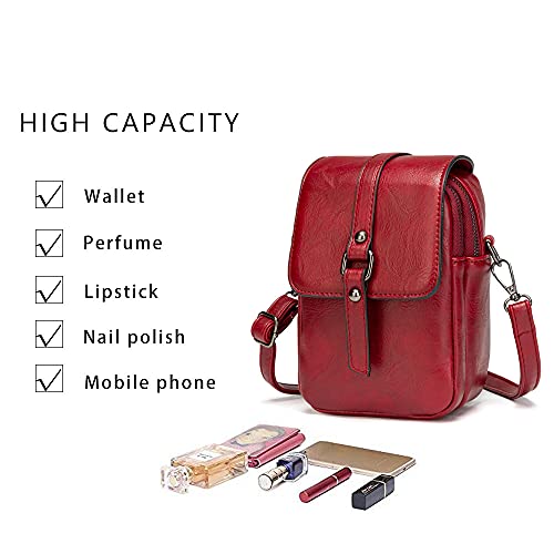 myfriday Vintage Crossbody Phone Bag for Women, Small PU Leather Shoulder Purse and Handbag - color: A-red
