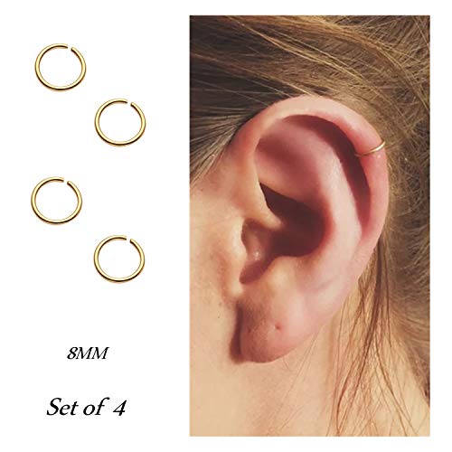 Hoop Cartilage Earring Fake Earrings Nose Rings Septum Nose Ring Stainless Steel for Women Men Girls - color: B-Gold