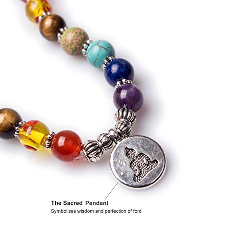 108 Mala Beads Necklace 7 Chakra Buddhist Prayer Beaded Bracelet Tree of Life Pendant Stone Yoga Necklace - color: Wood Jasper-Buddha