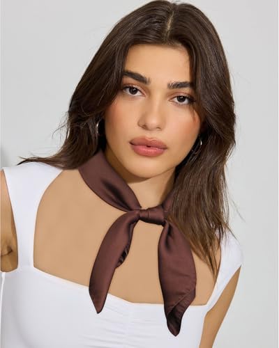 AWAYTR 27.5” Square Satin Head Scarf Hair Scarf for Women's Hair Silk Bandana for Women Silk Head Wrap for Sleeping - color: Coffee Brown