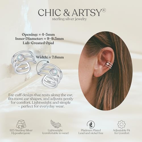 CHIC & ARTSY 925 Sterling Silver Ear Cuffs for Women, Non Piercing Clip On Cartilage Cuffs, Adjustable Fake Conch & Helix Earrings, Gold Plated & Oxidized Various Styles - color: ear cuff #31