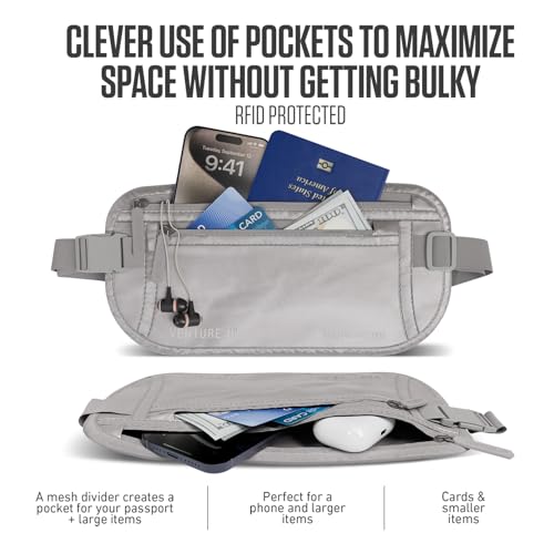 VENTURE 4TH Money Belt for Travel – Slim Hidden Under-Clothes RFID Blocking Anti-Theft Passport Holder & Travel Wallet Pouch for Men & Women to Protect Cash, Cards & Documents (Sleek Silver) - color: Sleek Silver
