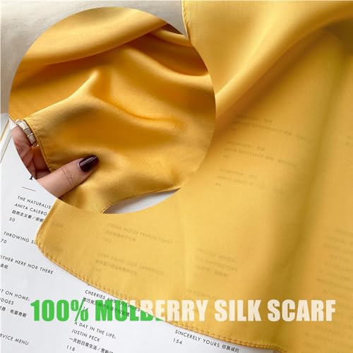Ciormis 100% Mulberry Silk Scarf-Women's 21''/27''Square Silk Hair Head Scarf Neckerchief with Gift Packaged - color: 21''x 21''-style 24-mustard