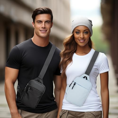 higouta Mini Sling Bag for Men Women, Small Crossbody Casual Utility Chest Phone Bag for Travel Workout - color: Light Blue