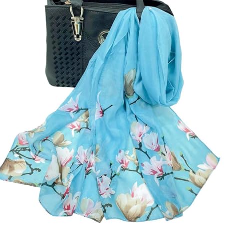 Xyueanlo Women's Chiffon Scarf Lightweight Scarves Fashion Elegant Floral Print Scarfs Shawls - color: Flower Blue