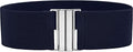 BlackButterfly Wide Elastic Waist Cinch Stretch Waistband Retro Vertical Clasp Buckle Belt - color: Midnight Blue, size: XX-Large
