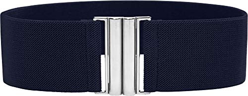 BlackButterfly Wide Elastic Waist Cinch Stretch Waistband Retro Vertical Clasp Buckle Belt - color: Midnight Blue, size: Medium