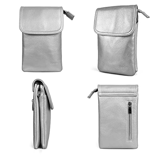 befen Genuine Leather Small Crossbody Bags for Women Cell Phone Bag Cross Body Purses,Silver Zipper - color: Sliver Grey