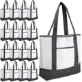Reginary 16 Pcs Canvas Tote Bags Bulk with Outer Pocket 18 Inch Reusable Shopping Grocery Blank Tote Bag for Women Mother DIY Wedding Graduation Party(Gray White) - color: Gray White