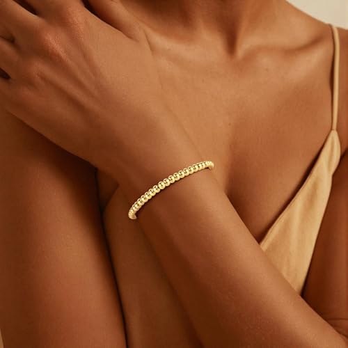 Elastic Beaded Charm Bracelets for Women - Adjustable Stackable Dainty Bracelet with Gold or Silver Charms, Jewelry Gift for Her - style: Gold-Pure