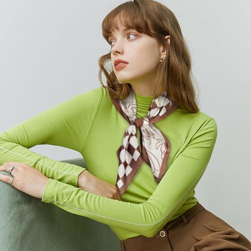 Relang Fashion Silk Satin Head Scarf for Women Hair Bandana Hair Scarf Wrap Neck Scarf for Women 27.5×27.5 inches - color: Beach Chessboard Brown